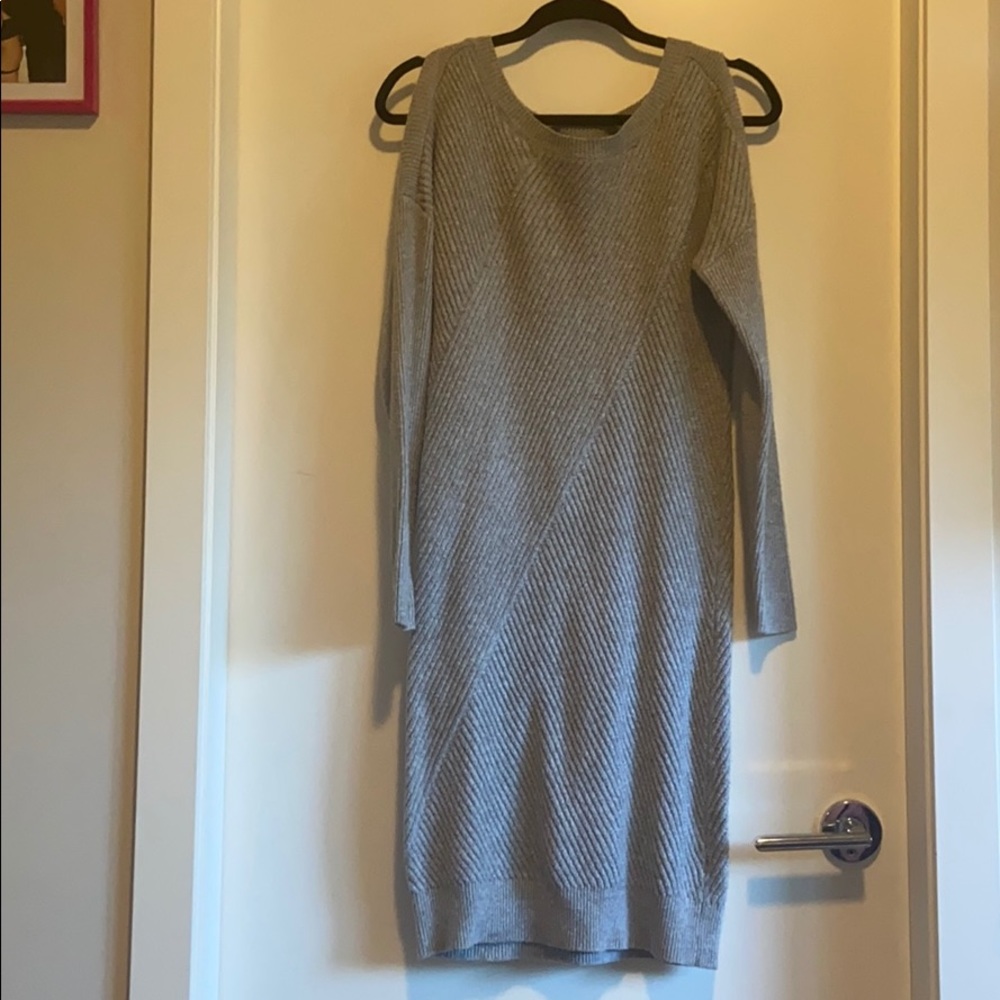 RW CO. Grey Sweater Cold Shoulder Dress